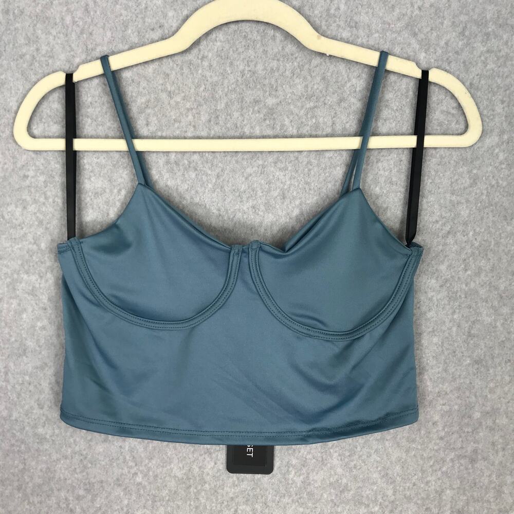 NEW 21 Saints Corset Crop Top Large Blue Tank Bustier Goth Festival Rave EDM